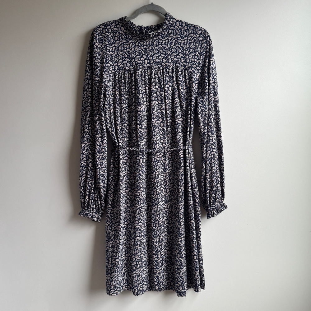 BODEN Ditsy Floral Long Sleeve Belted Shift Dress Women’s 12L Beige Blue Tan Ten
